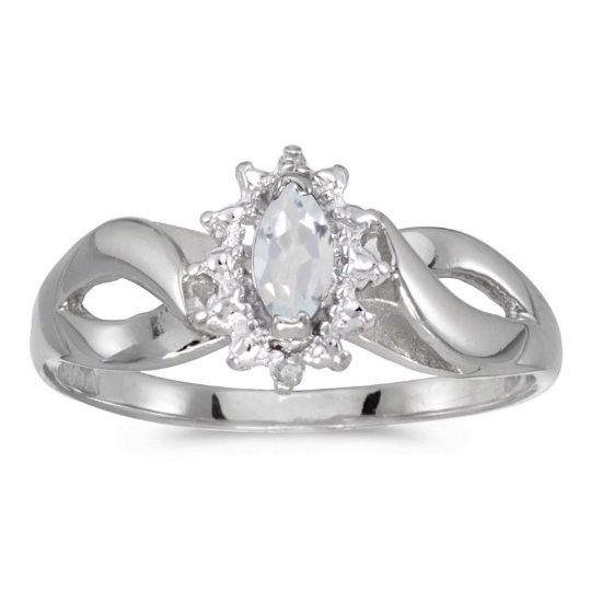 Certified 14k White Gold Marquise White Topaz And Diamond Ring 0.29 CTW