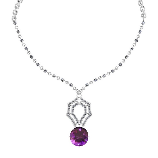25.63 Ctw VS/SI1 Amethyst And Diamond 14k White Gold Victorian Style Necklace