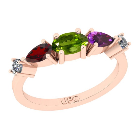 1.17 Ctw I2/I3 Multi Stone And Diamond 10K Rose Gold three Stone Ring