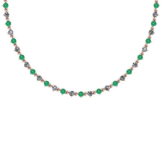 3.48 Ctw SI2/I1 Emerald And Diamond 14K Rose Gold Necklace
