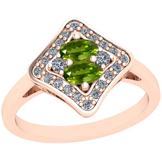 1.33 Ctw I2/I3 Peridot And Diamond 10K Rose Gold Vintage Style Ring