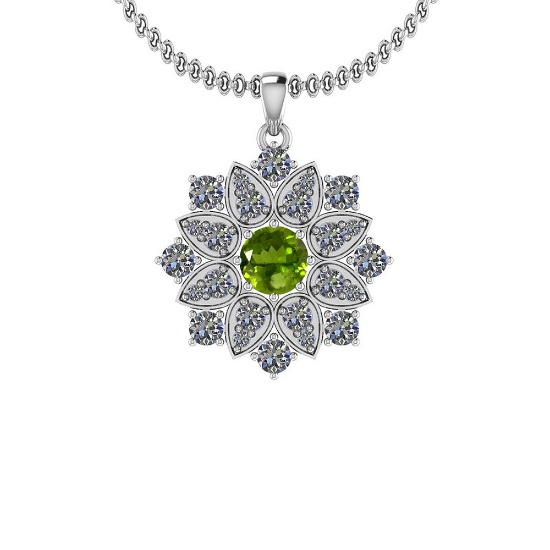 2.41 Ctw Peridot And Diamond I2/I3 10K White Gold Vintage Style Pendant