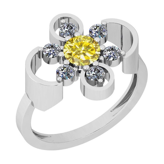 0.91 Ctw Treated Fancy Yellow And White Diamond SI2/I1 14K White Gold Vintage Style Ring