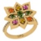 1.67 Ctw SI2/I1 Multi Stapphire And Diamond 14K Yellow Gold Multi Flower Ring
