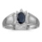Certified 10k White Gold Oval Sapphire And Diamond Ring