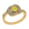 0.86 Ctw I2/I3 Treated Fancy Yellow And White Diamond 14K Yellow Gold Cluster Bridal Wedding Ring