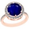 3.99 Ctw I2/I3 Blue Sapphire And Diamond Style Prong Set 14K Rose Gold Ring