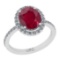 2.96 Ctw SI2/I1 Ruby And Diamond 14K White Gold Classic Halo Engagement Ring