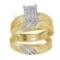 10k Yellow Gold Diamond Cluster Matching Trio His Hers Wedding Ring Band Set 1/3 Cttw