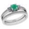 0.83 Ctw SI2/I1 Emerald And Diamond 14K White Gold Wedding Set Ring