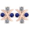 Certified 0.64 Ctw Blue Sapphire And Diamond SI2/I1 14K Rose Gold Stud Earrings