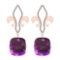 Certified 57.70 Ctw I2/I3 Amethyst And Diamond 14K Rose Gold Dangling Earrings