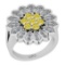 0.94 Ctw i2/i3 Treated Fancy Yellow and White Diamond 14K White Gold Flower Engagement Ring