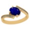 1.35 Ctw I2/I3 Blue Sapphire And Diamond Style Prong Set 14K Yellow Gold Ring