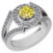 1.58 Ctw Treated Fancy Yellow And White Diamond SI2/I1 14K White Gold Vintage Style Halo Ring