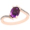 Certified 0.84 Ctw I2/I3 Amethyst And Diamond 14K Rose Gold Vintage Style Ring