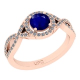 0.91 Ctw SI2/I1Blue Sapphire And Diamond 14K Rose Gold Infinity Wedding Halo Ring