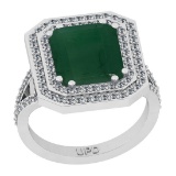 5.88 Ctw SI2/I1 Emerald And Diamond 14K White Gold Double Row Engagement Halo Ring