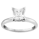 14kt White Gold Womens Princess Diamond Solitaire Bridal Wedding Engagement Ring 1/2 Cttw