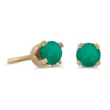Certified 3 mm Petite Round Genuine Emerald Stud Earrings in 14k Yellow Gold 0.18 CTW
