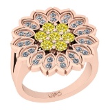 0.94 Ctw i2/i3 Treated Fancy Yellow and White Diamond 14K Rose Gold Flower Engagement Ring