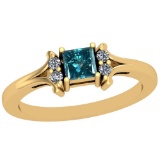 0.60 Ctw I2/I3 Treated Fancy Blue And White Diamond Platinum 14K Yellow Gold Plated Ring