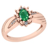 0.56 Ctw SI2/I1 Emerald And Diamond 14k Rose Gold Engagement Ring