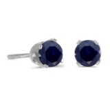 Certified  Round Sapphire Stud Earrings in 14k White Gold