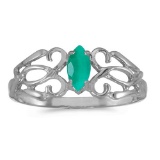 Certified 10k White Gold Marquise Emerald Filagree Ring