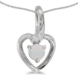 Certified 10k White Gold Round Opal And Diamond Heart Pendant