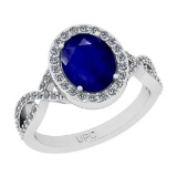 2.90 Ctw SI2/I1 Blue Sapphire And Diamond 14K White Gold Engagement Halo Ring