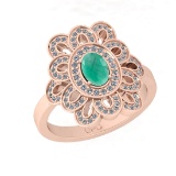 0.78 Ctw SI2/I1 Emerald And Diamond 14K Rose Gold Engagement Halo Ring