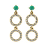 1.04 Ctw VS/SI1 Emerald And Diamond 14K Yellow Gold Dangling Earrings