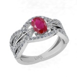 1.40 Ctw SI2/I1 Ruby And Diamond 14K White Gold Cluster Style Bridal Wedding Ring