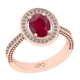 1.25 Ctw SI2/I1 Ruby And Diamond 14K Rose Gold Engagement Ring