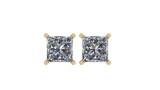 Certified 1 CTW Princess Diamond Stud Earrings I/SI1 In 14K Yellow Gold