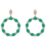 9.32 Ctw I2/I3 Emerald And Diamond 14K Rose Gold Earrings
