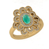 0.78 Ctw SI2/I1 Emerald And Diamond 14K Yellow Gold Engagement Halo Ring