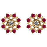 Certified 0.63 Ctw Ruby And Diamond I1/I2 10K Gold Stud Earrings