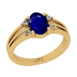 1.35 Ctw SI2/I1 Blue Sapphire And Diamond 14K Yellow Gold Promises Ring