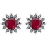 Certified 1.30 Ctw Ruby And Diamond VS/SI1 14K Gold Stud Earrings