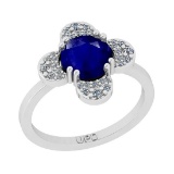 1.47 Ctw I2/I3 Blue Sapphire And Diamond 14K White Gold Ring