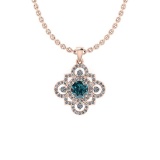 Certified 1.50 Ctw I2/I3 Treated Fancy Blue and White Diamond 18K Rose Gold Pendant