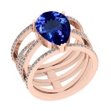 Certified 3.78 Ctw SI2/I1 Tanzanite And Diamond 18K Rose Gold Anniversary Band Ring