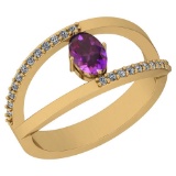 0.64 Ctw Amethyst And Diamond I2/I3 10K Yellow Gold Vintage Style Ring