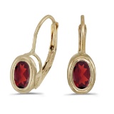 Certified 14k Yellow Gold Oval Garnet Bezel Lever-back Earrings