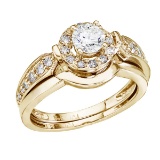 Certified 14K Yellow Gold .75 CTW Round Diamond Band Bridal Ring Set 0.75 CTW