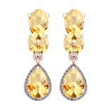 6.79 Ctw VS/SI1 Citrine And Diamond 10K Rose Gold Dangling Earrings