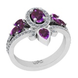 2.82 Ctw I2/I3 Amethyst And Diamond 10K White Gold Cocktail Ring