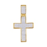 10kt Yellow Gold Mens Princess Diamond Cross Charm Pendant 1-1/2 Cttw